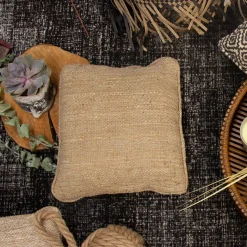 Cojín Café Jute 40X40 Con Cordón En Los Lados