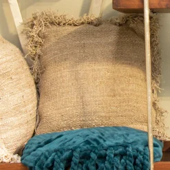Cojín Café Jute 40X40 Con Fleco En Los Lado