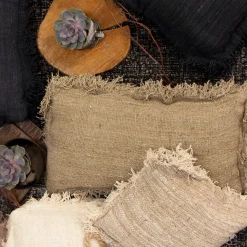 Cojín Jute Café 66X36 Con Fleco En Los Lados