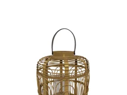 Farol Bohemio De Bambú Y Asa De Cuero II