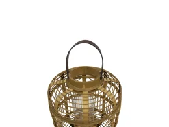 Farol Bohemio De Bambú Y Asa De Cuero II