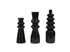 Set De 3 Floreros Cerámica Negro