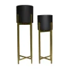 Set De 2 Maceteros Negro Con Dorado Pedestal