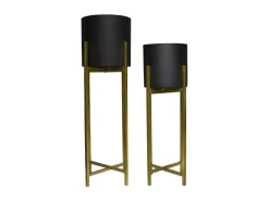 Set De 2 Maceteros Negro Con Dorado Pedestal