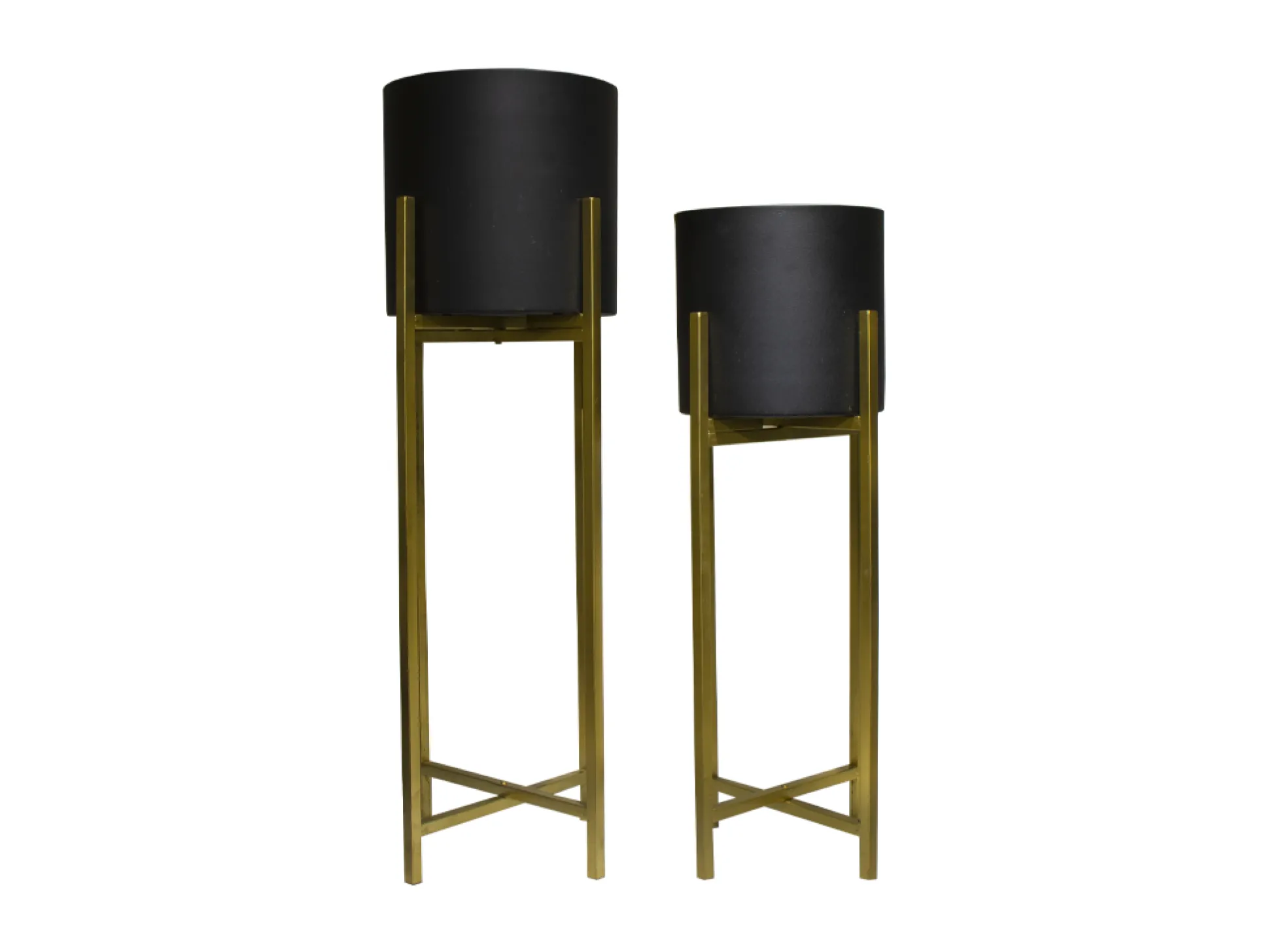 Set De 2 Maceteros Negro Con Dorado Pedestal