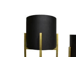 Set De 2 Maceteros Negro Con Dorado Pedestal